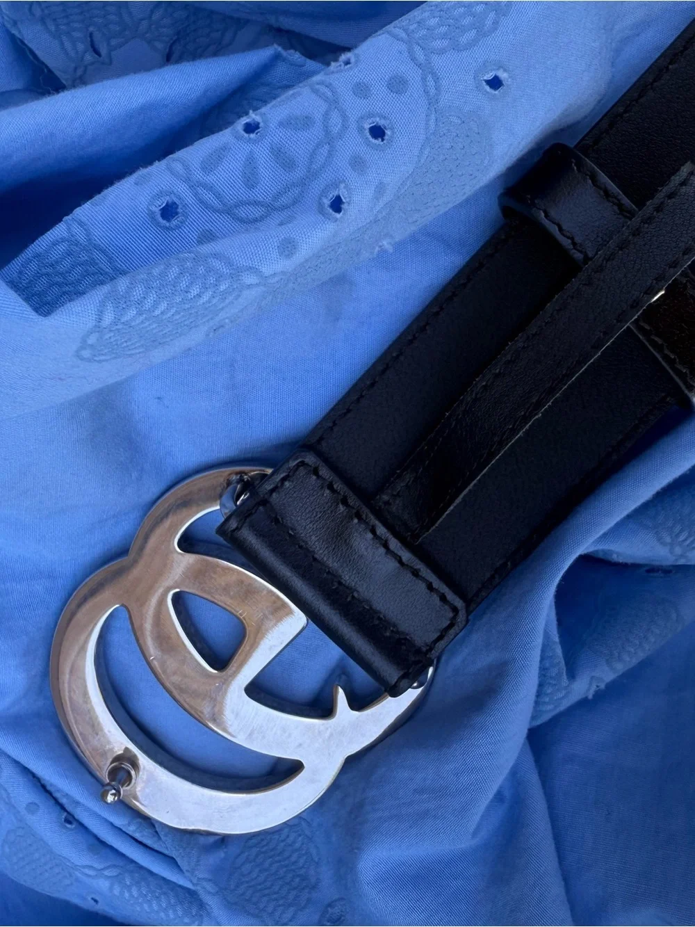 Gucci Black Leather Belt with Silver Double G Buckle